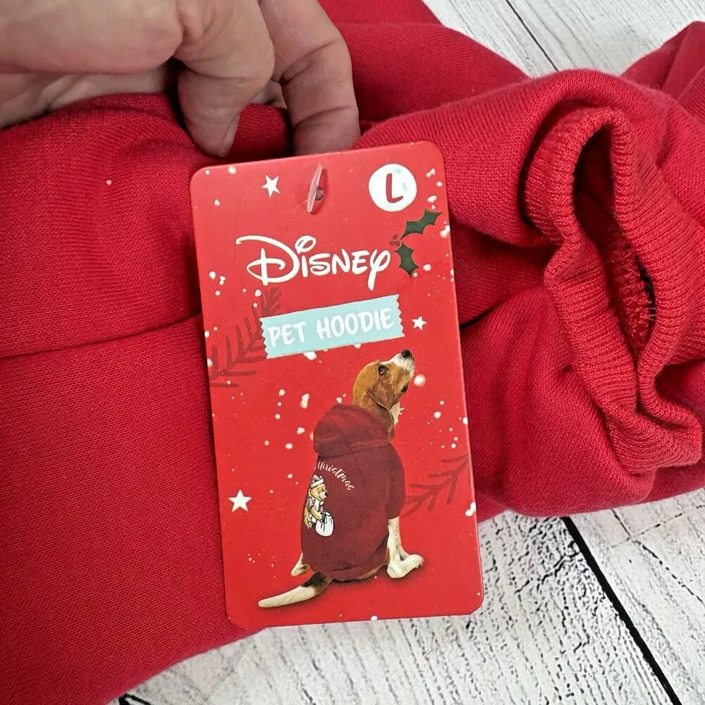 Disney Dog Sweater Sz L Winnie The Pooh Merry Christmas Red Pet Hoodie Holiday